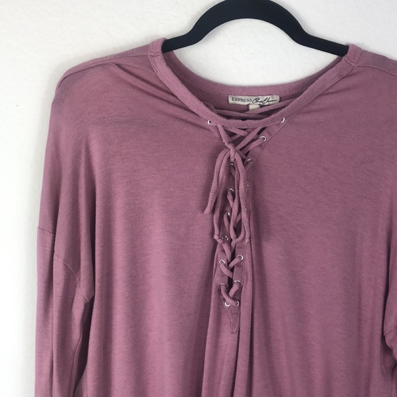 Mauve Express One Eleven Super Soft Lace Up V Neck Long Sleeved Sweater! - Picture 2 of 6